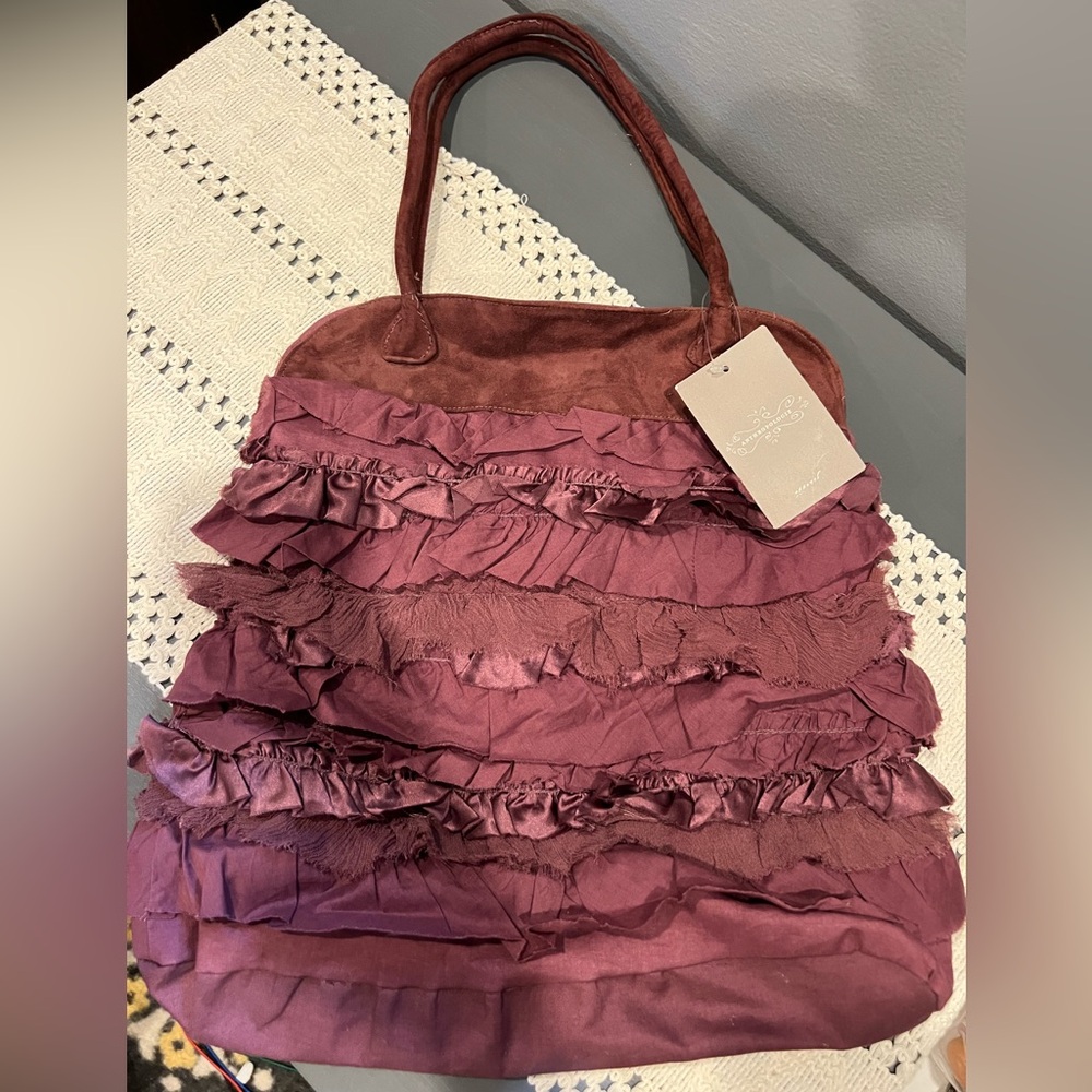 🆕 Anthropologie Leather and Silk Ruffled Tote